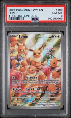 2024 POKEMON TWM EN-TWILIGHT MASQUERADE ILLUSTRATION RARE #188 EEVEE PSA 8 - Image 1