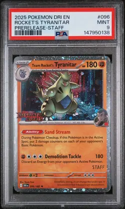 2025 POKEMON DRI EN-DESTINED RIVALS #096 TEAM ROCKET'S TYRANITAR PSA 9 - Image 1