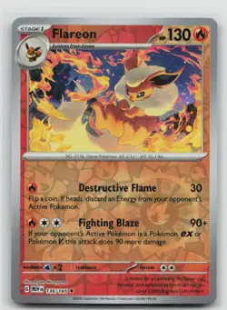 NM Flareon 136/165 Rare 151 Pokemon Reverse Holo - Image 1