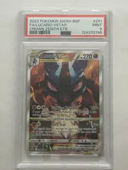 2023 Pokemon SWSH BSP Crown Zenith ETB #291 FA Lucario VSTAR PSA 9 MINT - Image 1