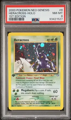 2000 POKEMON NEO GENESIS 1ST EDITION #6 HERACROSS-HOLO PSA 8 - Image 1
