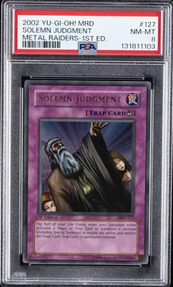 2002 YU-GI-OH! MRD-METAL RAIDERS 1ST EDITION #127 SOLEMN JUDGMENT PSA 8 - Image 1