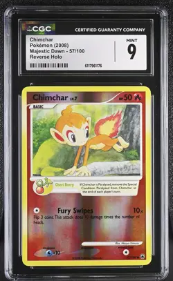 CGC 9 MINT Chimchar 2008 Majestic Dawn 57/100 Reverse Holo Pokemon Card - Image 1
