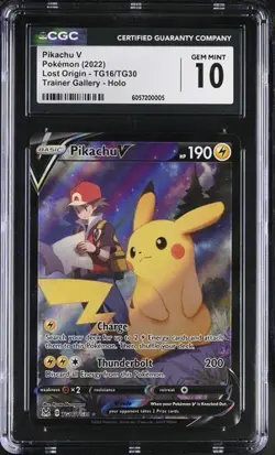 CGC 10 Pikachu V Lost Origin TG16/TG30 Holo Pokemon Card FA 2022 Trainer Gallery - Image 1