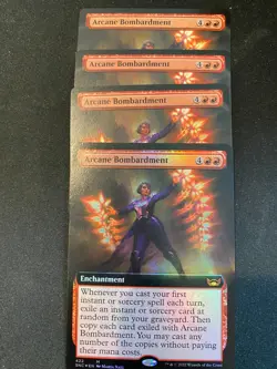 mtg Streets of new capenna Arcane Bombardment Extended Art x 4, one Foil - Image 1