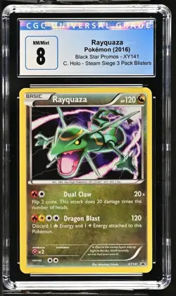 CGC 8 RAYQUAZA XY141 BLACK STAR PROMO STEAM SEIGE 3 PACK BLISTER POKEMON - Image 1