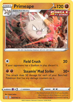 Primeape 067/163 Battle Styles Rare NM 2021 Reverse Holo - Image 2