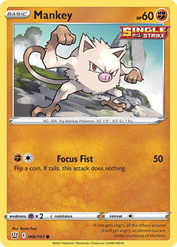 Mankey 066/163 Battle Styles Common NM 2021 Reverse Holo - Image 2