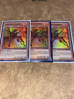 YUGIOH FLAMVELL FIREDOG AP01-EN004 SUPER RARE PLAYSET 3X NM Condition - Image 1
