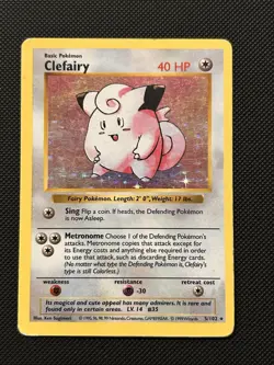 Clefairy 5/102 - Holo Rare Shadowless Base Set - Pokemon Vintage WoTC HP - Image 1