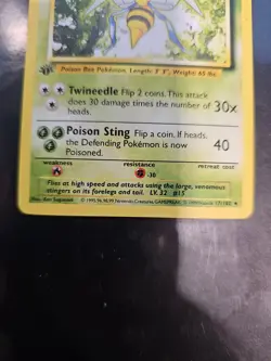 1999 Pokemon Base Set Beedrill 1st Edition Shadowed Rare 17/102 WOTC LP - Image 2