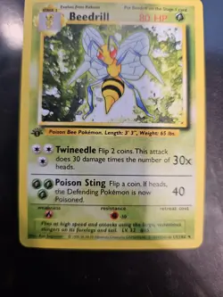 1999 Pokemon Base Set Beedrill 1st Edition Shadowed Rare 17/102 WOTC LP - Image 3