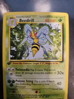 1999 Pokemon Base Set Beedrill 1st Edition Shadowed Rare 17/102 WOTC LP - Image 4