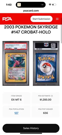 2003 Pokemon Skyridge Crobat Holo PSA-6 147/144 - Image 5