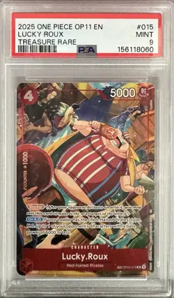 2025 One Piece Lucky Roux Treasure Rare OP09-015 PSA 9 Mint English OP11 TR - Image 1