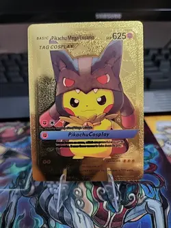 Pikachu Mega Lucario Cosplay Foil Metal Pokemon Card Gift Fan Art Collectible - Image 1