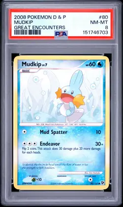 2008 POKEMON DIAMOND & PEARL GREAT ENCOUNTERS #80 MUDKIP PSA 8 - Image 1