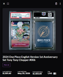 2024 One Piece EN English 1st Anniversary Set #006 Tony Tony Chopper PSA 10 - Image 2