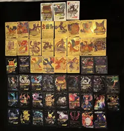 Lot of 53 Mixed Gold, Silver & Black Foil Pokemon Cards - Image 1