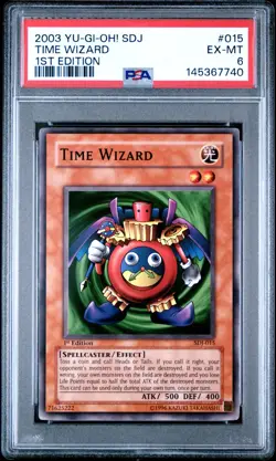 2003 YU-GI-OH! STARTER DECK: JOEY 1ST ED #015 TIME WIZARD PSA 6 - Image 1