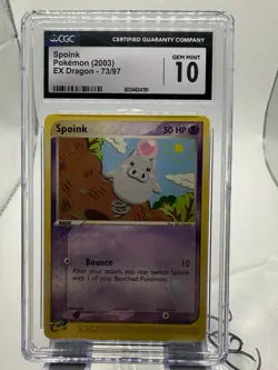 CGC Gem Mint 10 Spoink 73/97 - EX Dragon 2003 Pokemon Card - Image 1