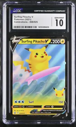 CGC 10 Surfing Pikachu V 021/028 RR 25th Anniversary Collection s8a Pokemon Card - Image 2