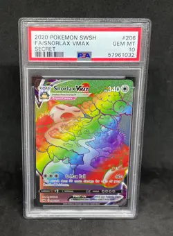 Pokemon SWSH Sword & Shield Snorlax Vmax 206/202 Secret Rare Holo Foil PSA 10 - Image 1