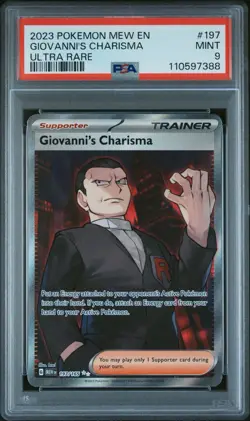 2023 POKEMON MEW EN-151 ULTRA RARE #197 GIOVANNI'S CHARISMA PSA 9 - Image 1