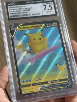 GERMAN HOLOSHIFT ERROR Surfing Pikachu V Celebrations 008/025 Pokemon CGC 7.5 - Image 1