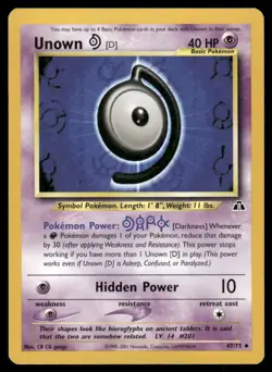Pokemon Cards Unown [D] 47/75 Unlimited Neo Discovery Uncommon NM - Image 1