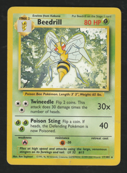 Beedrill 17/102 Base Set 4th Print 1999-2000 Non-Holo Rare Pokemon Card LP/MP - Image 1