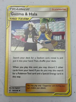 Guzma & Hala 193/236 Sun And Moon Cosmic Eclipse Regular Near Mint Pokemon Card - Image 1