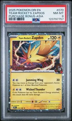 Team Rocket's Zapdos #70 - Pokemon Destined Rivals Stamped Asia Promo - PSA 8 - Image 1