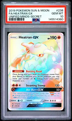POKEMON SUN & MOON UNIFIED MINDS SECRET #238 FULL ART/HEATRAN GX PSA 10 NEW CERT - Image 1