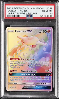 2019 POKEMON SUN & MOON UNIFIED MINDS SECRET #238 FULL ART/HEATRAN GX PSA 10 - Image 1