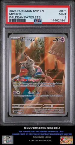 MIMIKYU 075 Pokemon SVP Paldean Fates ETB Black Star Promo PSA 9 - Image 1