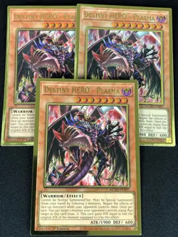 YUGIOH DESTINY HERO PLASMA MGED-EN007 1ST GOLD X3(NM) - Image 1