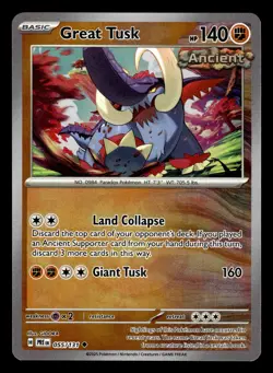 Great Tusk 055/131 Masterball Reverse Holo Prismatic Evolutions Pokemon Card - Image 1