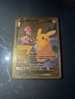 Pokemon Pikachu V 190hp Gold Foil Fan Art Collector Card TCG - Image 1