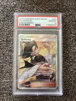 2019 Pokemon Sun And Moon Grimsley Full Art Unified Minds PSA 10 234/236 - Image 1