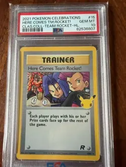 2021 POKEMON CELEBRATIONS Here Comes Team Rocket Trainer #15/82 PSA GEM MINT 10 - Image 1