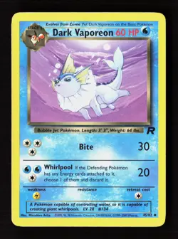 Dark Vaporeon 45/82 Uncommon Team Rocket Pokemon Unlimited Lightly Played - Image 1