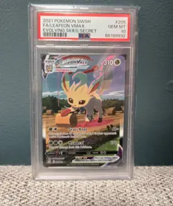 2021 Pokemon Leafeon VMAX 205/203 Evolving Skies Alt Art Secret Holo PSA 10 - Image 1