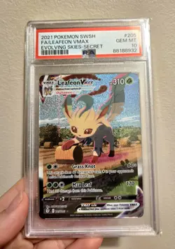 2021 Pokemon Leafeon VMAX 205/203 Evolving Skies Alt Art Secret Holo PSA 10 - Image 2