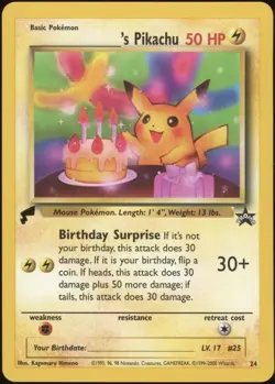 2000 Pokemon ENGLISH World Collection Promo Birthday Pikachu 24 VG - Image 1