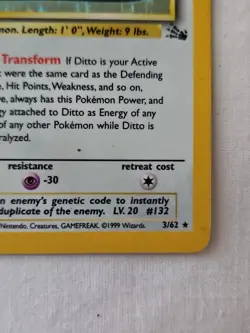 Ditto 3/62 Pokemon TCG Fossil Set Unlimited Holo Rare - (NM) - Image 3