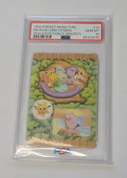 1998 Pokemon Bandai Sealdass Fancy Graffiti Pikachu & Slowbro PRISTINE CGC 10 - Image 1