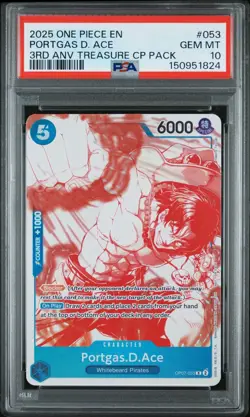 2025 ONE PIECE 3RD ANNIVERSARY TREASURE CAMPAIGN PACK #053 PORTGAS D. ACE PSA 10 - Image 1