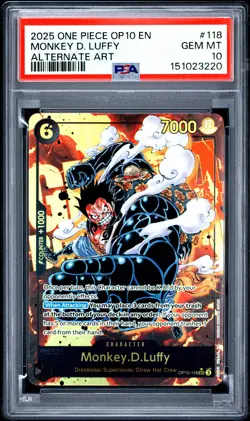 2025 ONE PIECE OP10-ROYAL BLOOD ALTERNATE ART #118 MONKEY D. LUFFY PSA 10 - Image 1