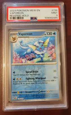 PSA 9 MINT POKEMON SV 151 MEW EN Vaporeon Reverse Holo #134/165 - Image 1